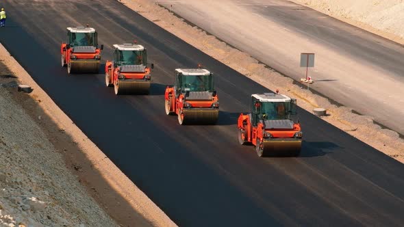 Road Rollers Compacts the Asphalt