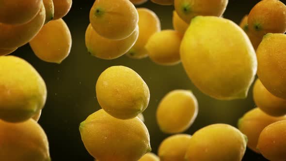 Slow motion animation of delicious natural lemons falling down. Loopable. HD