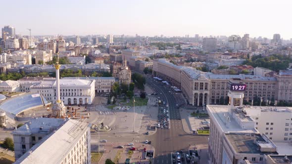 Aerial Top View of Main Square of Kiev City