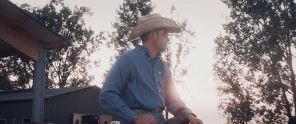 Cowboy on a Horse Ranch