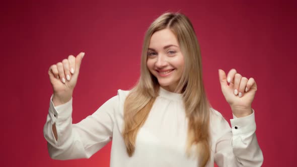 Happy Woman Celebrating Success Joyful Dance Portrait