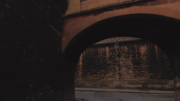 POV walk along a quaint passage in the old town of Oxford, UK