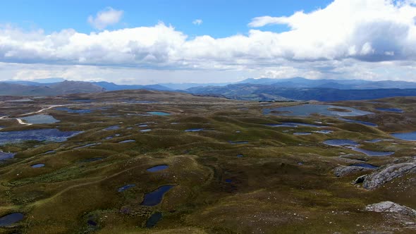 Panorama Of The Water Reservoir And Lagoons In Lagunas De Alto Peru In Sao Paulo, Peru. aerial