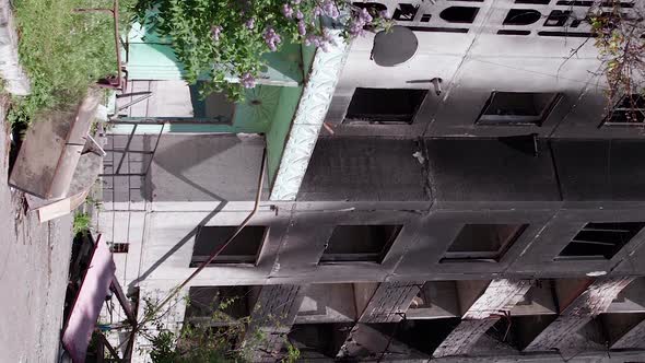 Vertical Video of a Destroyed Residential Building During the War in Ukraine