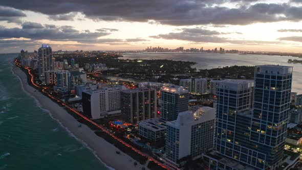 Evening Miami Beach Aerial 4K