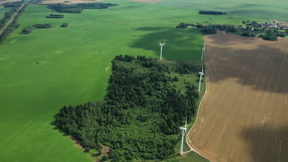 Windmills in Summer in a Green Field