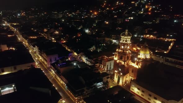 Mexico, Puerto Vallarta at Night, Illuminated Downtown