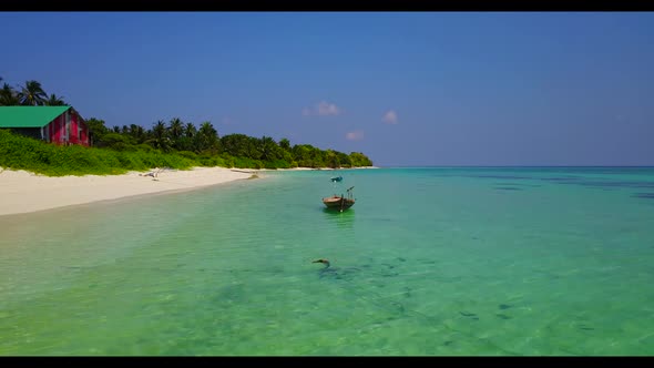 Aerial drone abstract of perfect island beach lifestyle by turquoise water and clean sandy backgroun