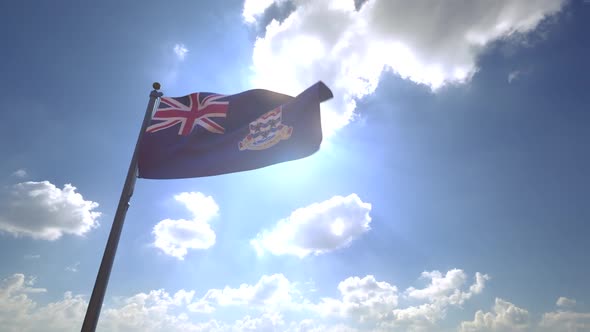 The Cayman Islands Flag on a Flagpole V4