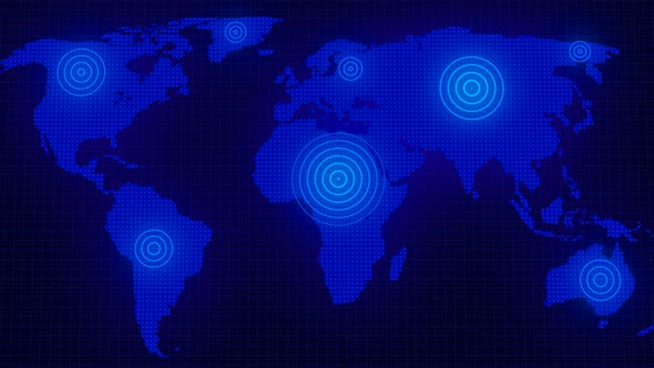 Blue Color Radio Wave Signal Animation On Earth Map