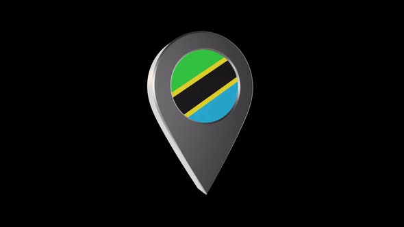 3d Animation Map Pointer With Tanzania Flag With Alpha Channel - 4K