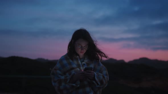 Colorful Sky Sunset Portrait of Millennial Woman