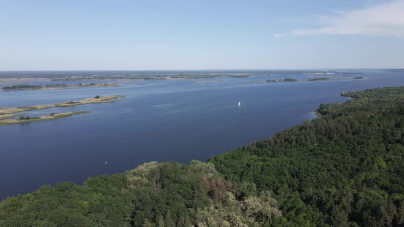 Nature of Ukraine: Dnipro River. Aerial View. Slow Motion