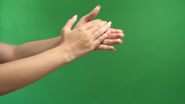 Woman Clapping Hands On Green Screen Background