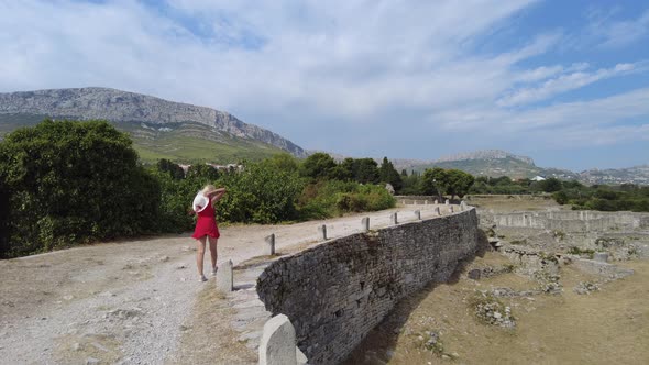 Tourist Woman in Salona Ancient Roman City