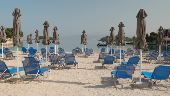 Beautiful Beach with Umbrellas and Sunbeds in Ksamil Albania