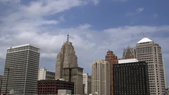 Static shot of Detroit skyline.