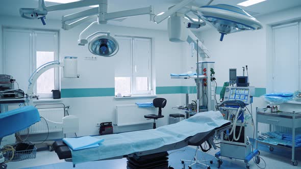 Empty operating room in hospital. Interior of operating room in modern clinic