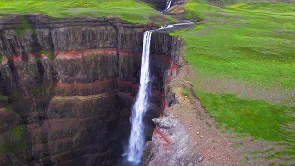 Drone Aerial Footage of The Aldeyjarfoss Waterfall in North Iceland