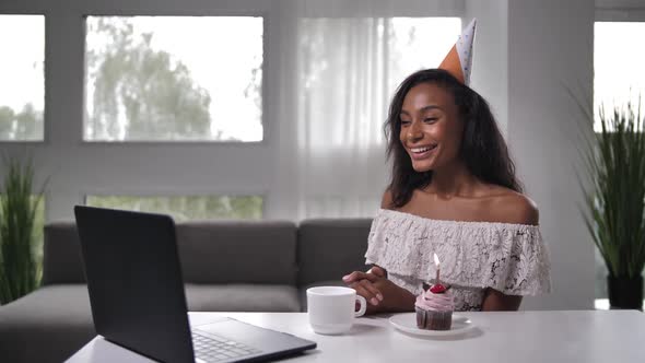 Young Woman Enjoying Online Birthday Celebration