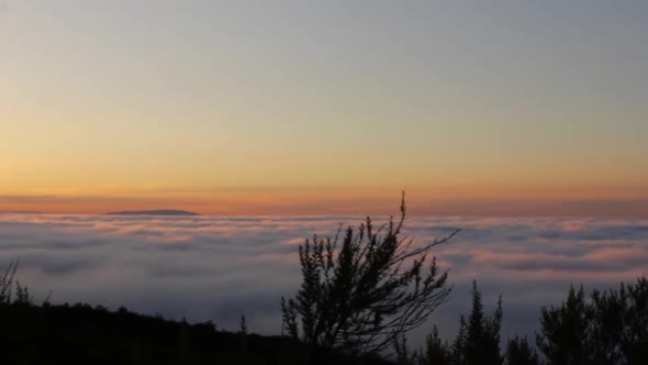 Spectacular sunset above the clouds in the Teide volcano national park in Tenerife
