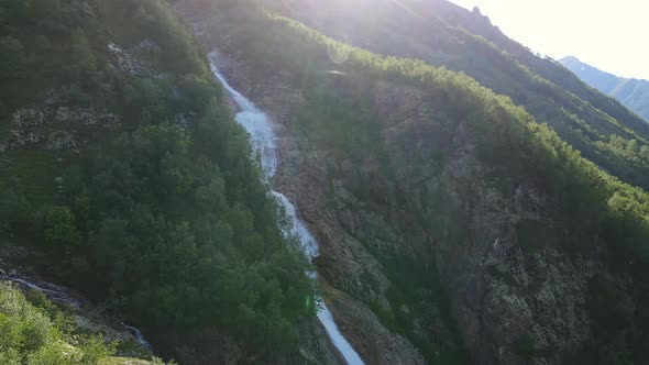 Taimazi Waterfalls Flowing Down From the Slope of Taimazi Mountain