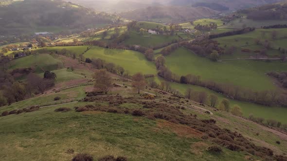 Sunset Aerial View of the Welsh Valleys and Landscape