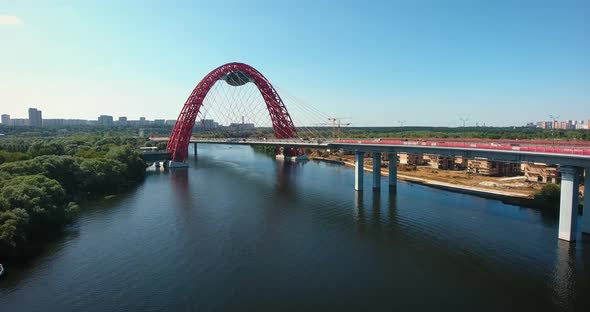 Zhivopisniy bridge, Moscow, Russia. Aerial