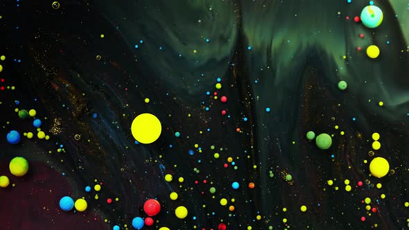 Bright Collors Bubbles Slow Motion Oil Beautiful Paint Surface Red Blue Black And Yellow Universe Of
