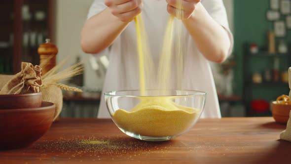 Taking Corn Flour Closeup Cornmeal