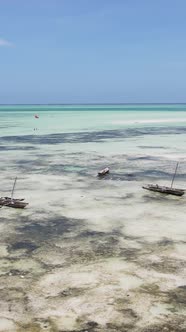 Tanzania  Vertical Video of Low Tide in the Ocean Near the Coast of Zanzibar Slow Motion