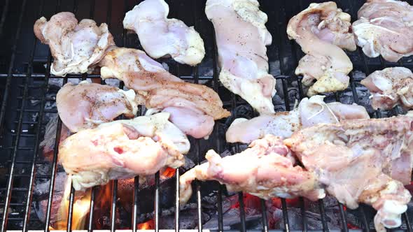Tasty Chicken Meat Grill with Fire Flames