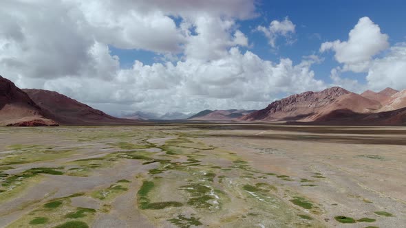 Top Aerial View of Desert Plain in Tajikistan