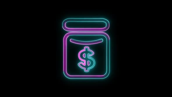 Glowing neon line banknote dollar icon isolated on black background. Banking currency sign.