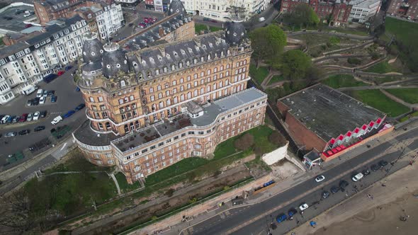 Aerial view of the Grand Hotel on a sunny winter day. Completed in 1867, the hotel is a Grade II* Li