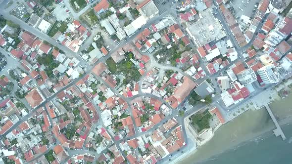 Overhead Drone Shot Revealing Stunning Larnaka Cityscape, Bricks Houses Roof, Cyprus, Europe