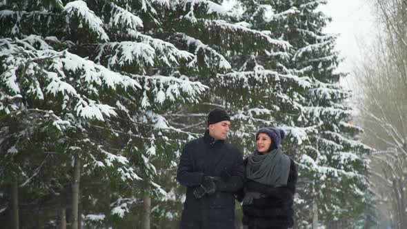 Young Couple Walking in Winter Park