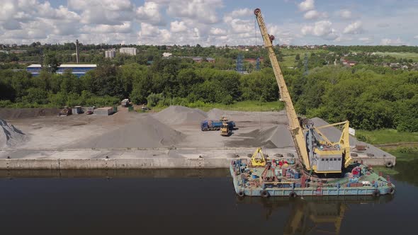 River Crane Excavator on Barge