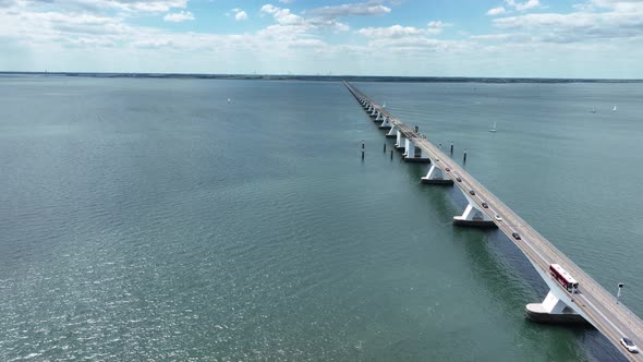 Zeelandbridge Infinity Bridge in the Distance Aerial Drone View