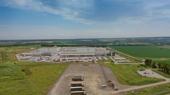 Poultry farm industrial. Aerial view over big agricultural farm