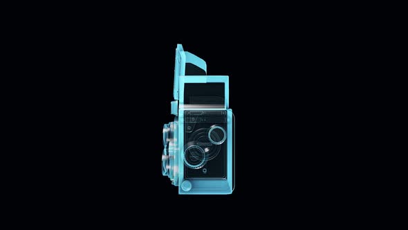 Old Filmmaking Camera Blue Hologram In Isolated Black Background Hd