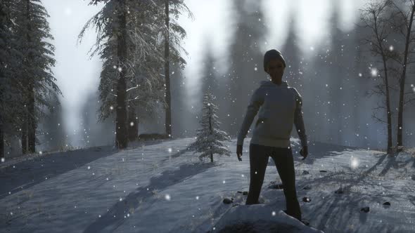 Beautiful Young Woman in Winter Forest alt