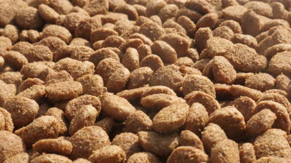 Dry pet pellets slow pan 4K 2160p 30fps UltraHD  footage - Extruded cat or dog food on pile 3840X216