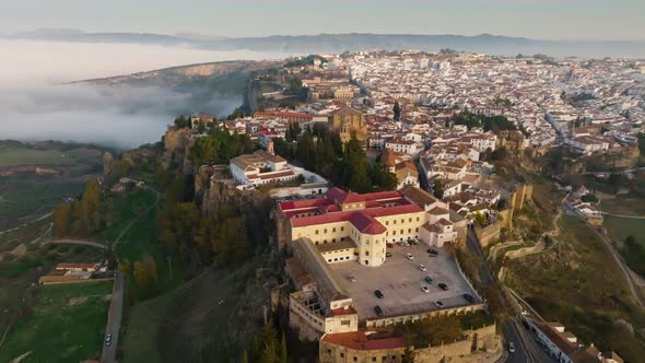 Great Aerial Morning View of Ronda Spain with Fog