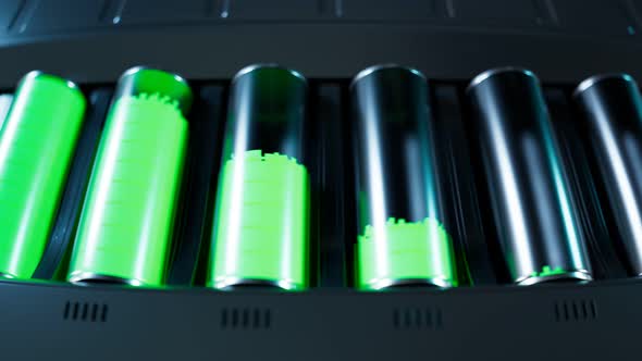 Rechargeable battery made of metal and glass accumulating energy. Loop 4k