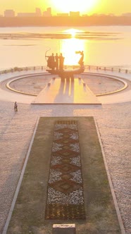 Monument To the Founders of the City in the Morning at Dawn