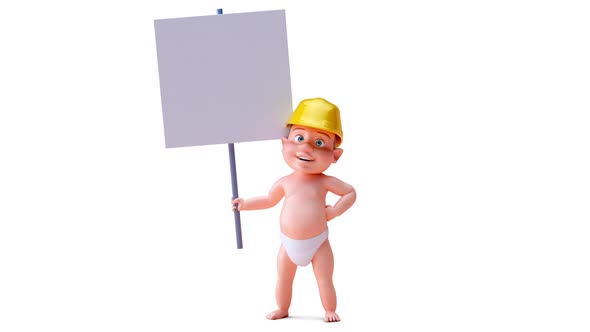 Fun 3D cartoon of a baby with a helmet alt