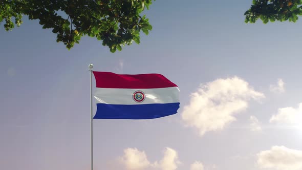 Paraguay Flag With  Modern City 