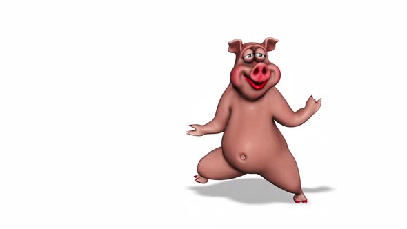 Cartoon 3D Pig Dance  Looped on White