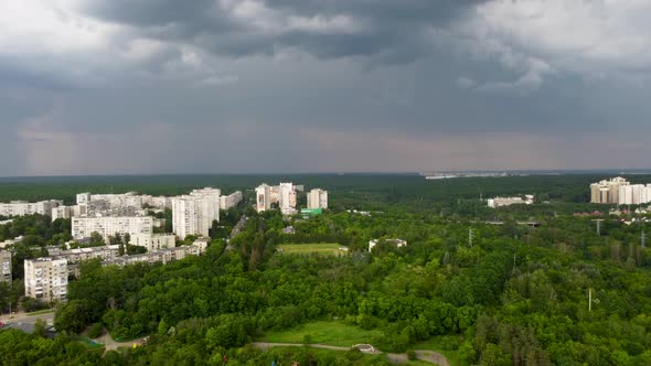 Aerial Kharkiv city, green park area, Pavlove Pole